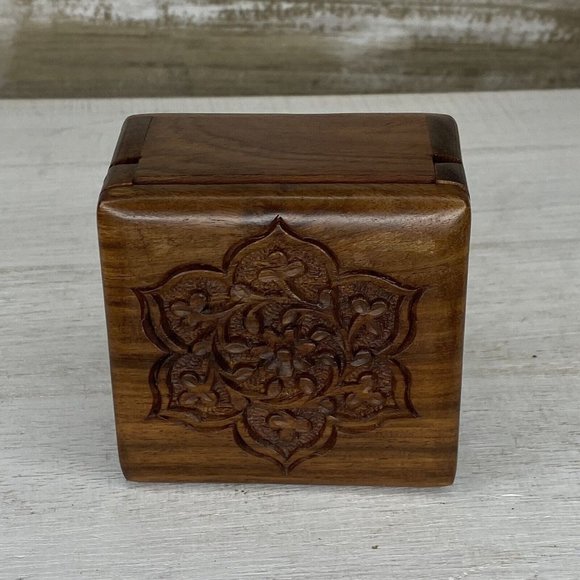 Vintage Archana Crafts Hand Made In India Wooden Jewelry Recipe Keepsake Box EUC - Picture 3 of 10